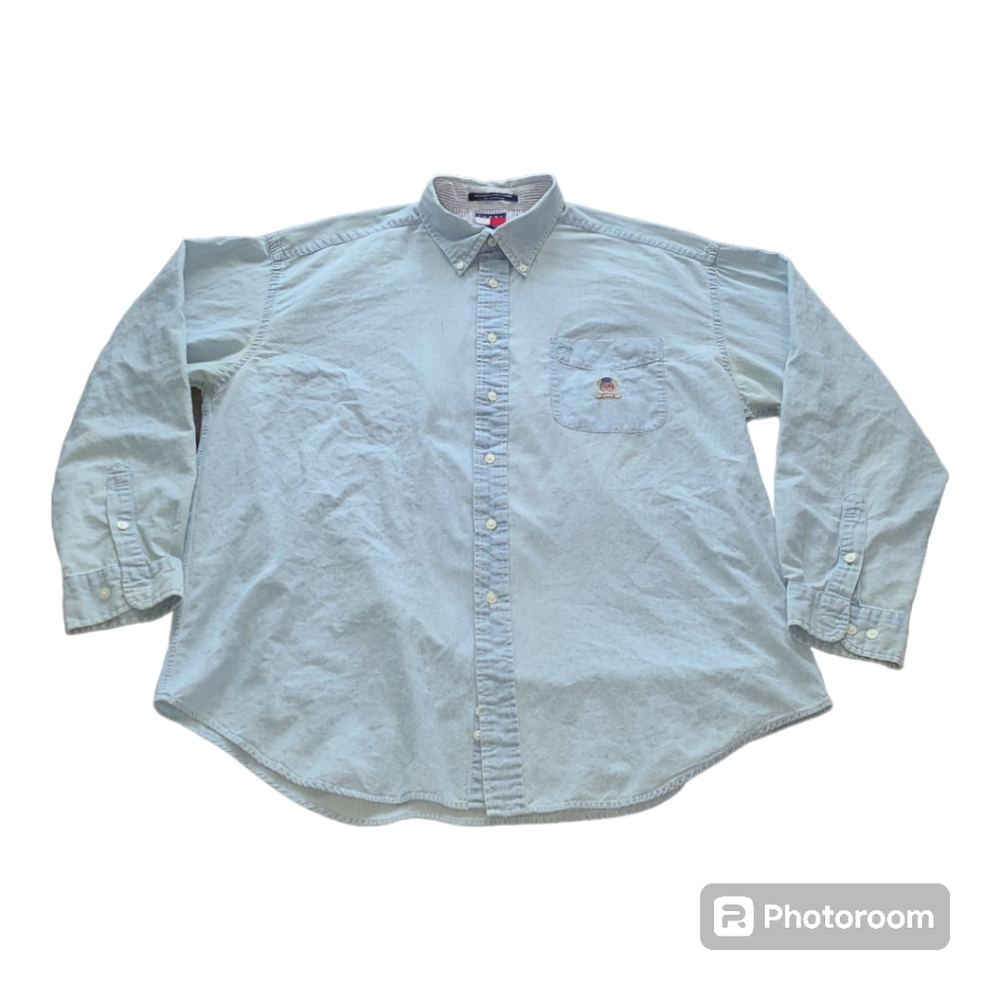 Tommy Hilfiger vintage denim Button down shirt 90s Mens XL